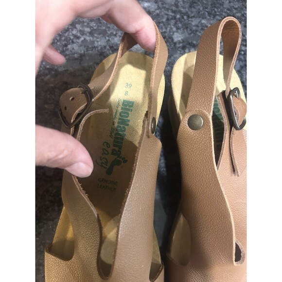 BioNatura Tessa Tan Leather Wedge Sandals Women’s Size 39 8 Support Classic Boho - Picture 2 of 8